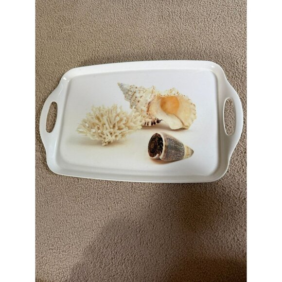 Seashell and Coral White Serving Tray | Nautical Summer Party Platter - Picture 1 of 4